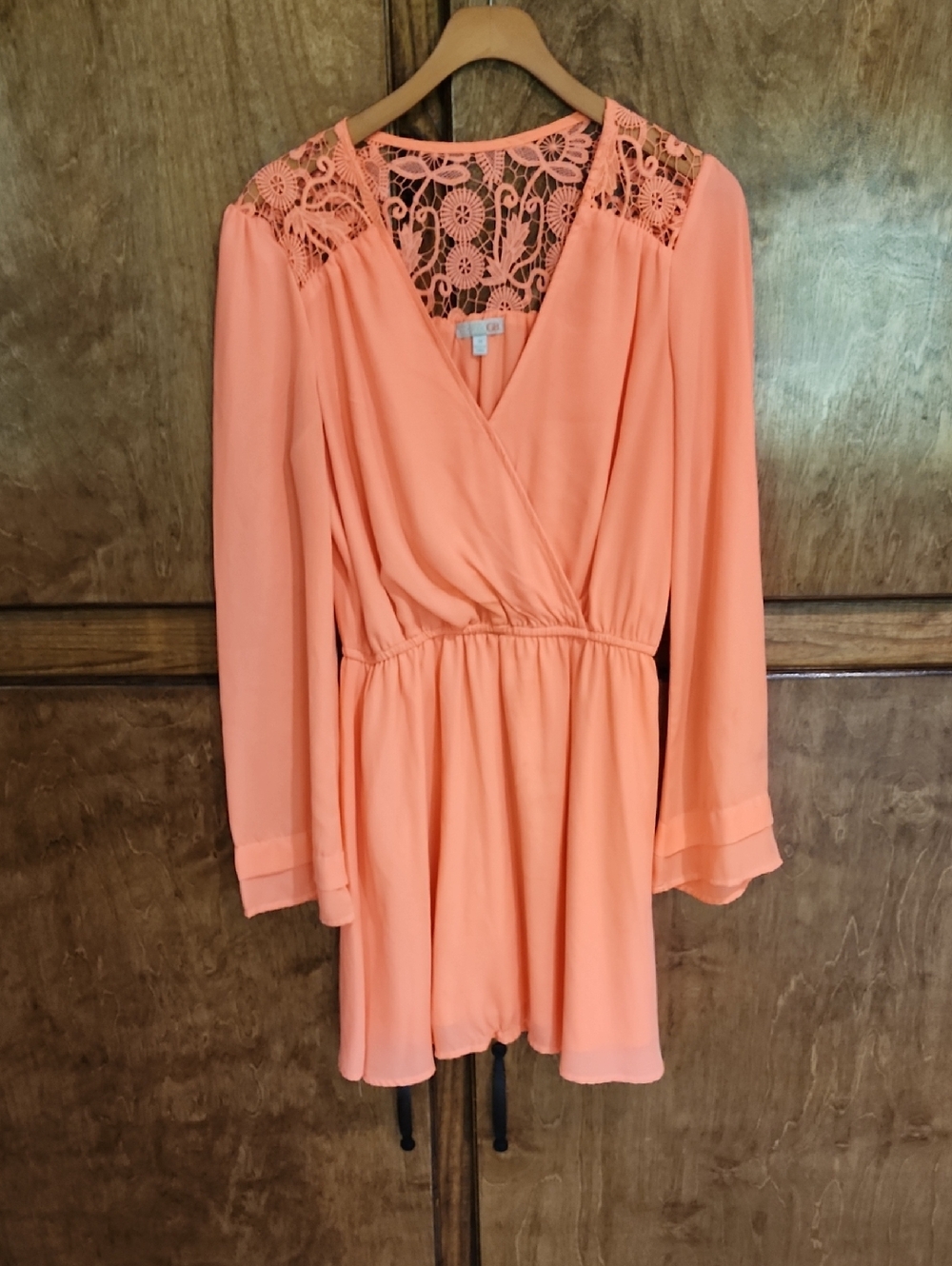 GB Peach Lace-Yoke Long Sleeve Dress
